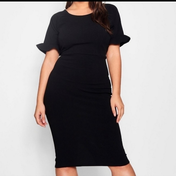 NWOT Boohoo flutter sleeve Midi Black Dress - Picture 1 of 5
